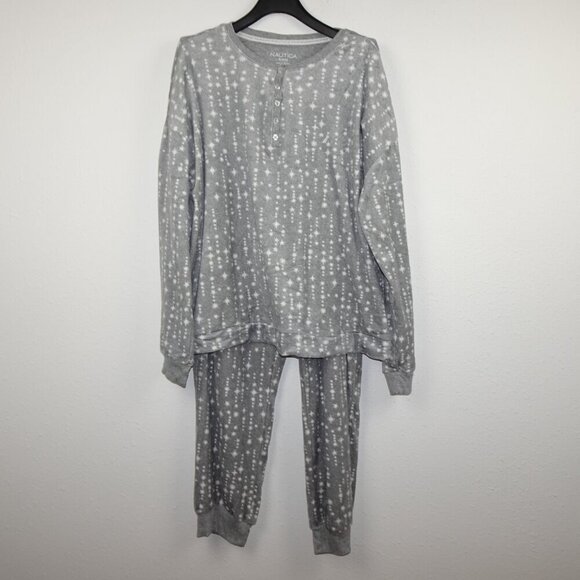 Nautica Fleece Pajama Set Women's Size XL Gray 2 Piece Soft Stretch - Picture 1 of 11